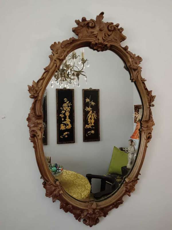 Vintage Baroque Style Oval Gold Mirror