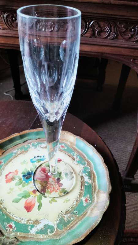 Pair of John Rocha Waterford Crystal ` Imprint Design` Champagne Flute Glass  Ireland Signed