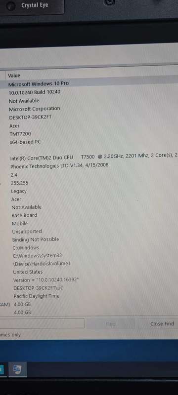 Intel 4GB/500GB Core 2 Duo Mobile T7100 Acer Travel Mate 7720 laptop (Read)