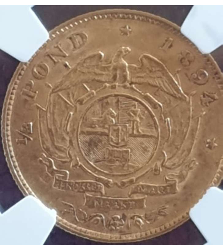 1894 ZAR Gold Half Pond.NGC Graded AU53.Mintage only 39187.(VERY ELUSIVE, ESPECIALLY IN THIS GRADE)