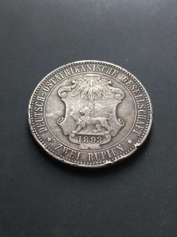 **Very Rare low mintage** 1893 German East Africa Zwei (2) Rupie. Previously mounted