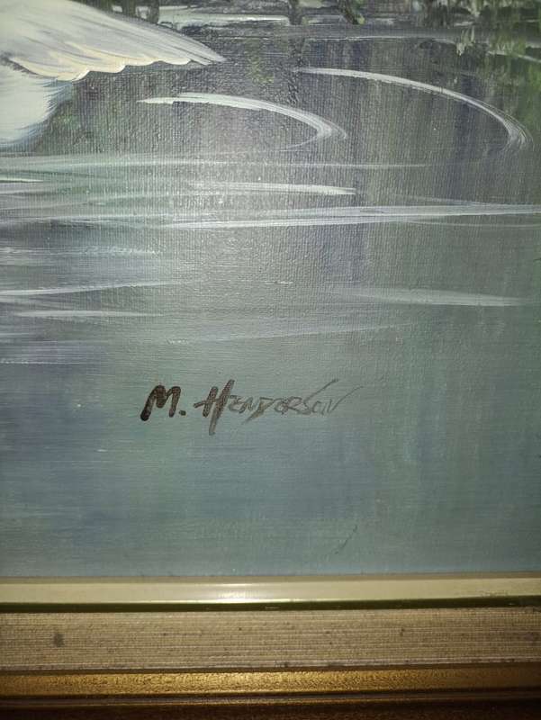 Big Swan original oil painting on canvas M. HENDERSON