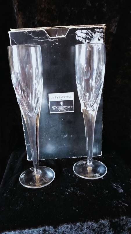 Pair of John Rocha Waterford Crystal ` Imprint Design` Champagne Flute Glass  Ireland Signed