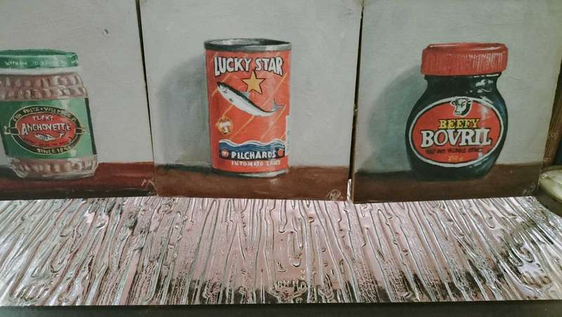 Set of 3 Small Paintings of Fish Paste, Lucky Star Pilchards & Bovril
