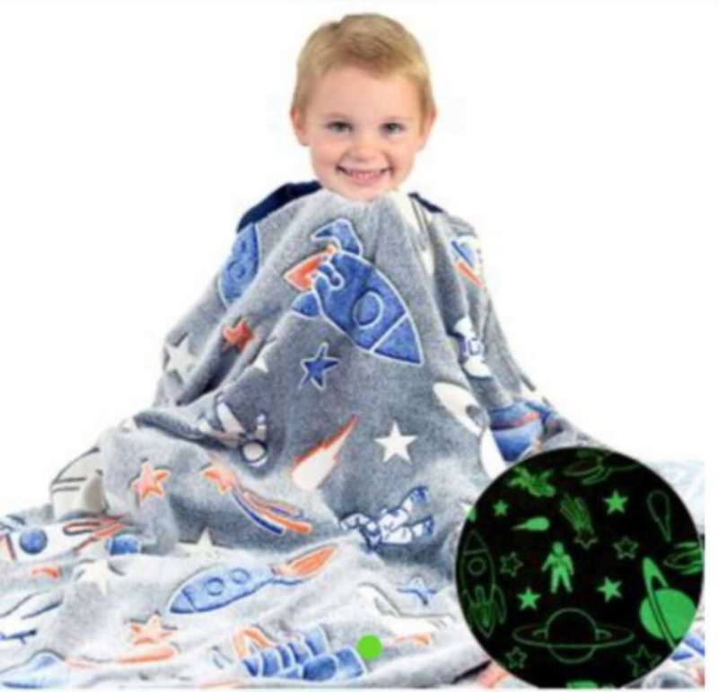 Luminous astronauts stars 7 rockets blanket