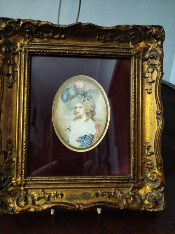 Original Miniature Painting Signed D Calvari of a Victorian Lady Framed