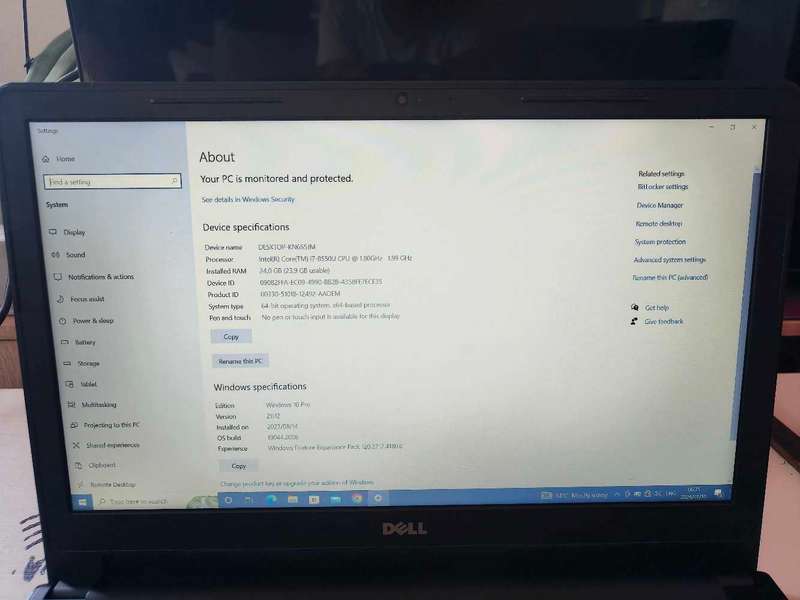 Dell I7 8th gen laptop