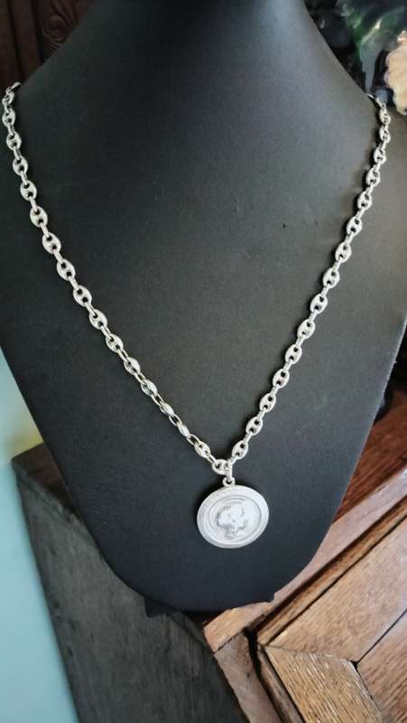 Silver Goddess Anthina Coin Pendant with Silver Marina Link Chain