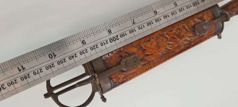 Vintage Hand Carved Eastern Wooden Stand Sheathed Carving Knife and scissors.