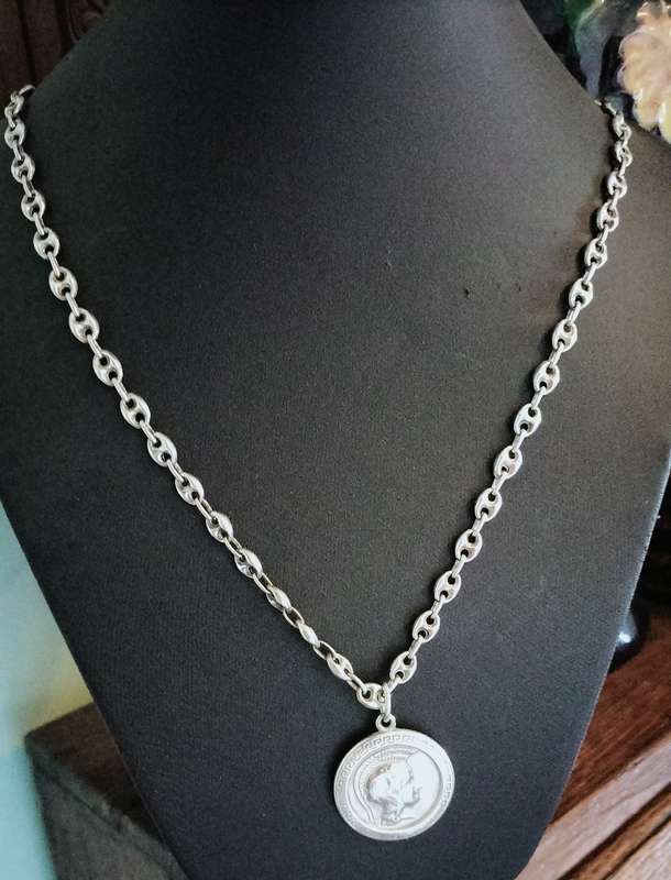 Silver Goddess Anthina Coin Pendant with Silver Marina Link Chain