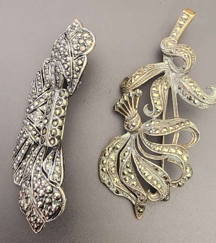 2 x Silver Victorian Vintage Broches