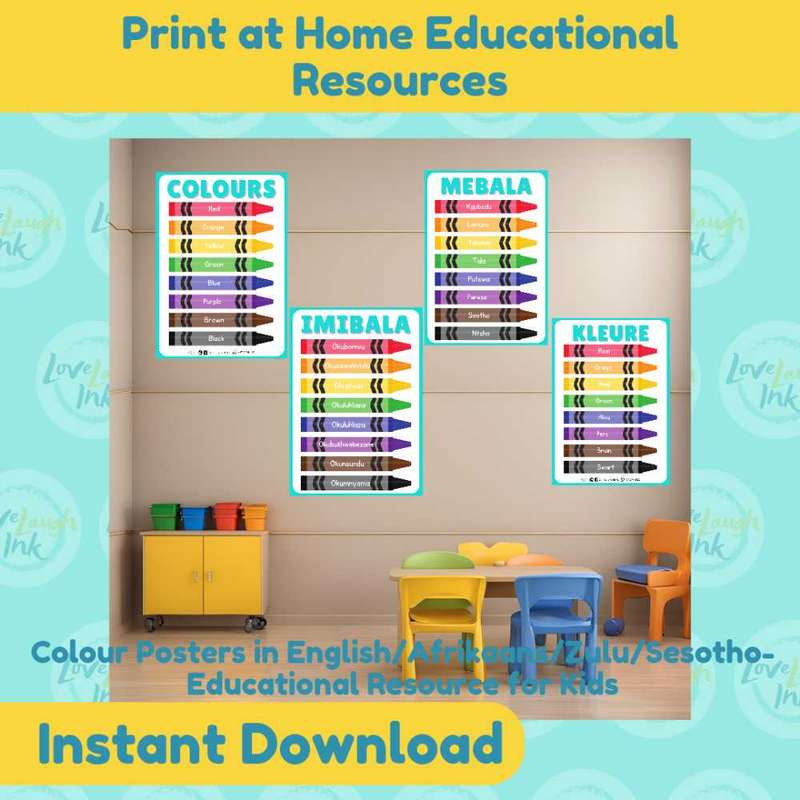 Educational Colour Names Poster - Eng/Afr/Zulu/Sesotho