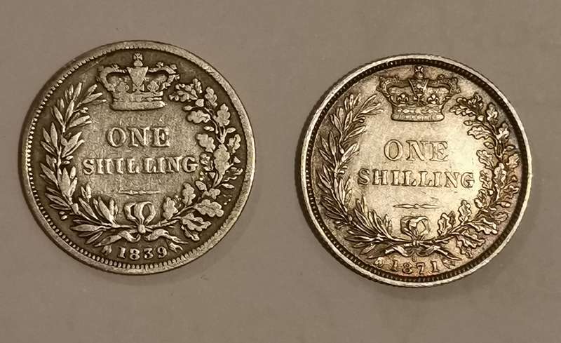 1839 & 1871 UK and N/Ireland 1 Shilling