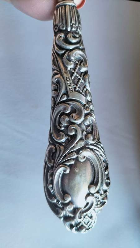 Silver Handle Button Hook & Silver Clothes Brush