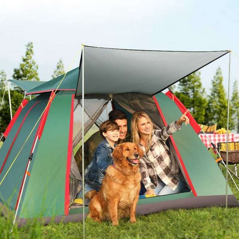 Automatic Quick Opening Outdoor Double Layer Waterproof 4 Persons Camping Tent - Green