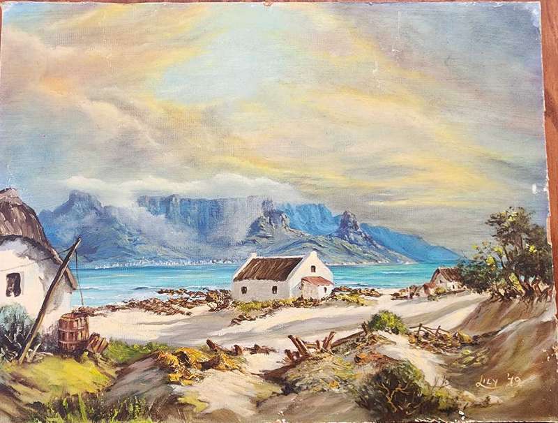 Table Mountain oil painting ,signed Lily '79.