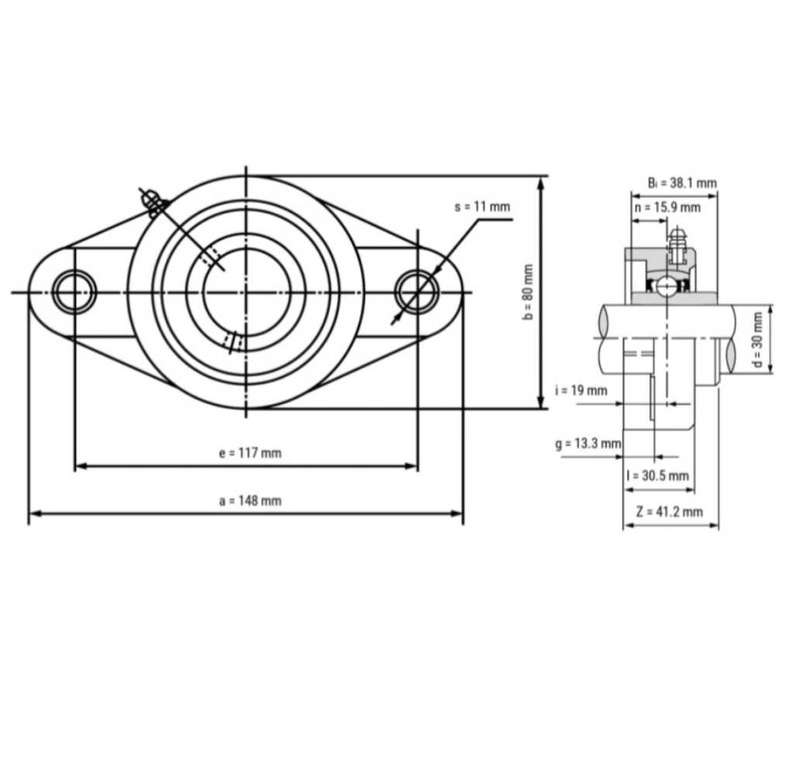 UCFL206 (30mm SHAFT) FLANGE BEARING 2 HOLE PLASTIC STAINLESS STEEL BEARING