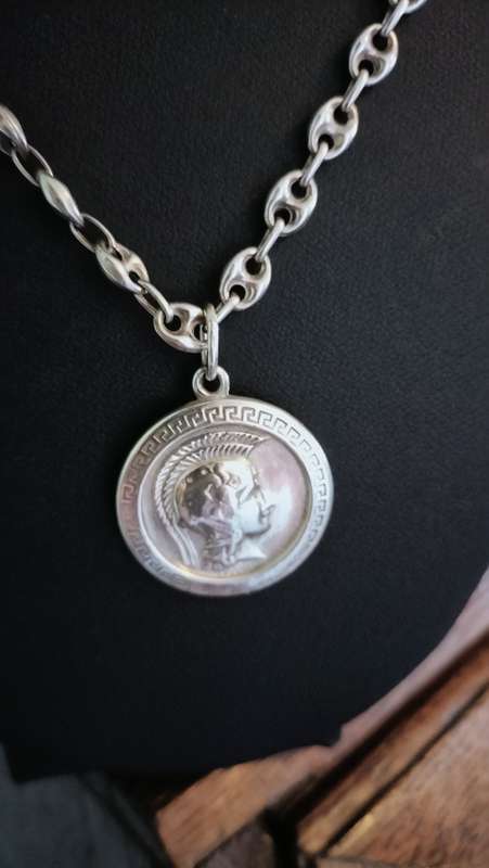 Silver Goddess Anthina Coin Pendant with Silver Marina Link Chain