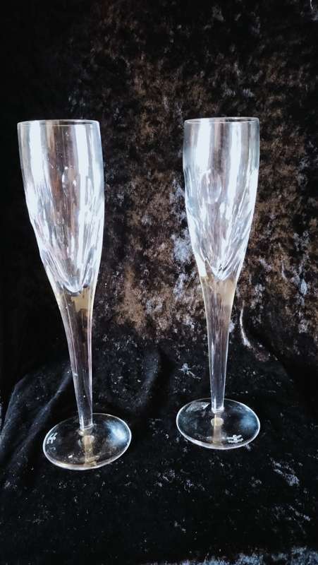 Pair of John Rocha Waterford Crystal ` Imprint Design` Champagne Flute Glass  Ireland Signed