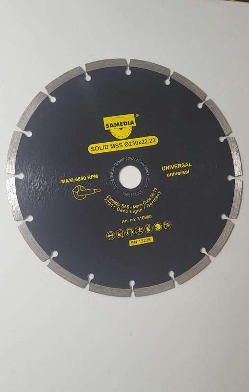 Samedia Segmented Industrial Multipurpose SOLID MSS Diamond Blade 230x22x23mm (Bid Per Piece)