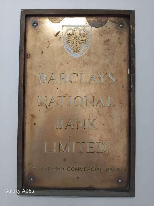 SOLID BRASS BARCLAYS NATIONAL BANK PLAQUE.