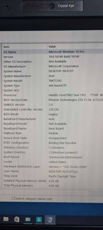 Intel 4GB/500GB Core 2 Duo Mobile T7100 Acer Travel Mate 7720 laptop (Read)