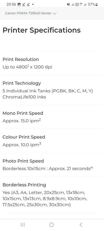 Bluetooth and wifi print capable Canon PIXMA TS9540 multifunctional printer