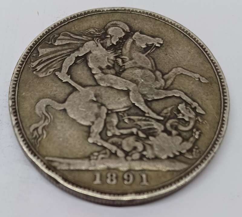 1891 UK 1Crown Sterling Silver .925 coin