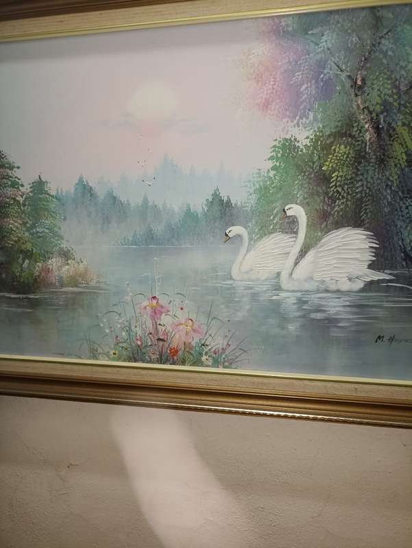 Big Swan original oil painting on canvas M. HENDERSON