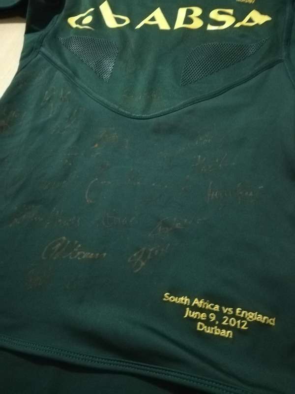 Springbok Players Issue Match Jersey SA vs England 09.06.2012 Size M Signed with golden pen by team