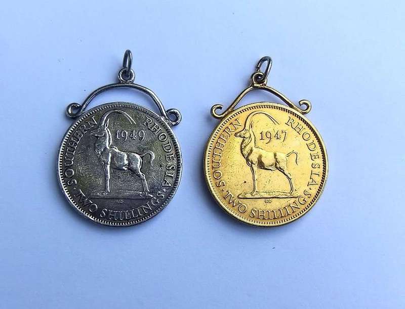 TWO VINTAGE PENDANTS MADE USING SOUTHERN RHODESIAN TWO SHILLING COINS
