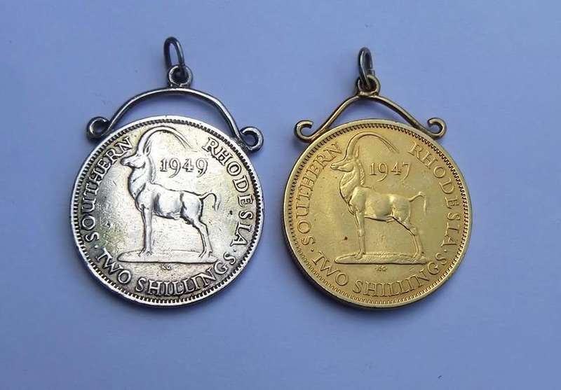TWO VINTAGE PENDANTS MADE USING SOUTHERN RHODESIAN TWO SHILLING COINS