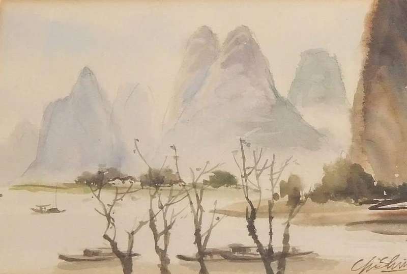 An original signed watercolour painting by Chinese mid 20th century artist Chi Shing