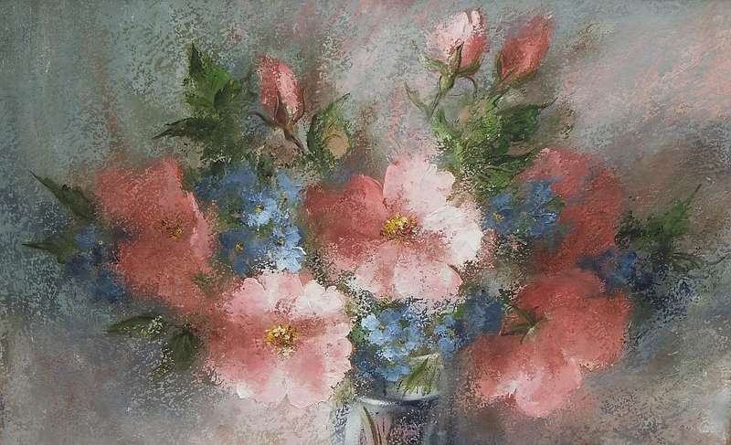 A BEAUTIFUL LARGE ORIGINAL OIL ON BOARD STILL LIFE PAINTING BY SA ARTIST ANNA OOSTHUIZEN DATED 1969