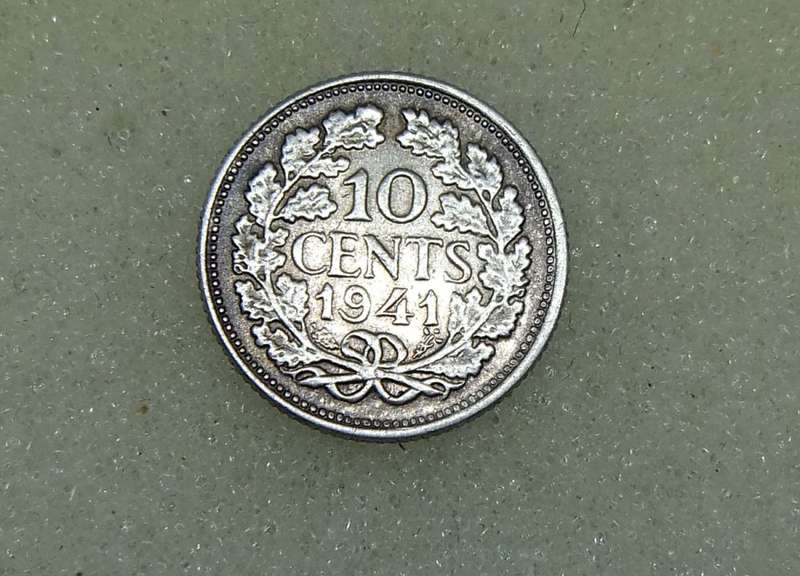 1941 TEN CENTS COIN - NETHERLANDS - SILVER