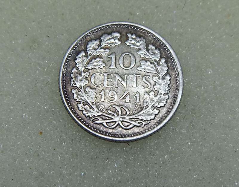 1941 TEN CENTS COIN - NETHERLANDS - SILVER