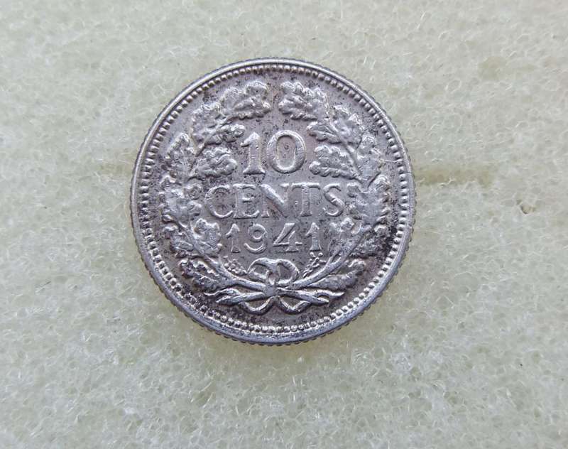 1941 TEN CENTS COIN - NETHERLANDS - SILVER