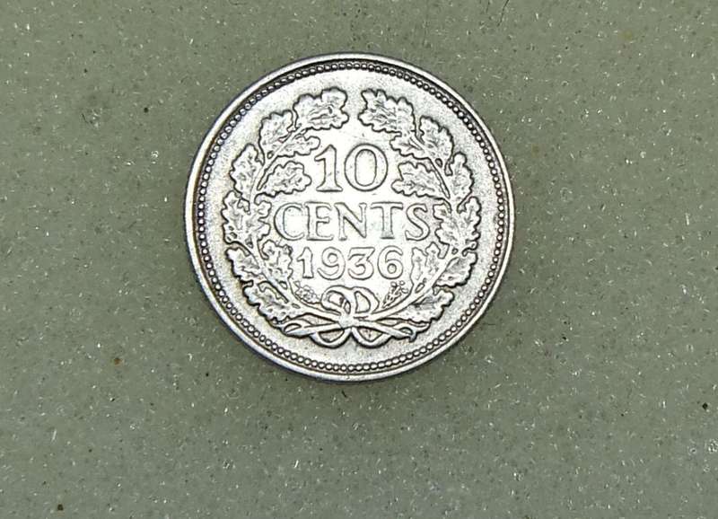 1936 TEN CENTS COIN - NETHERLANDS - SILVER