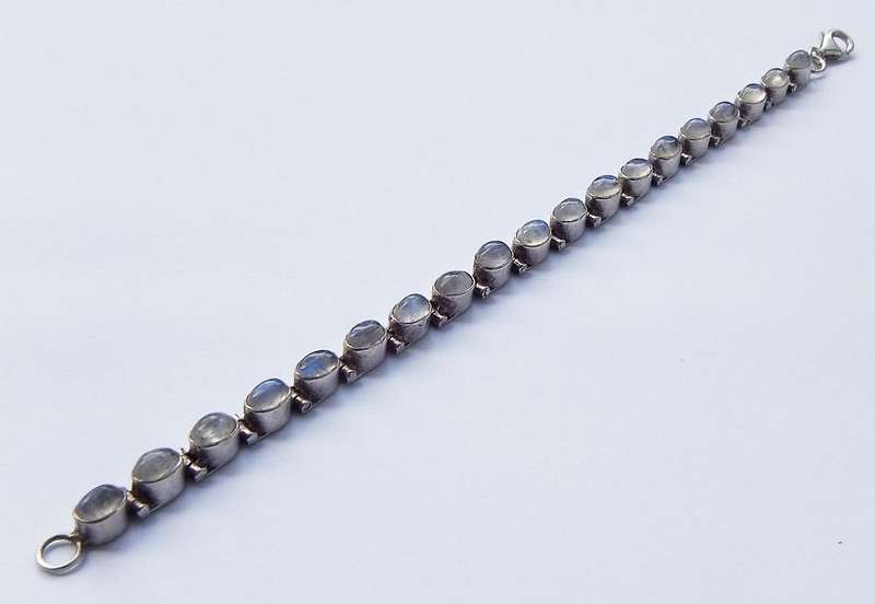 WOW !! AN AWESOME SOLID STERLING SILVER HINGED BRACELET SET WITH CABOCHON MOONSTONES !!