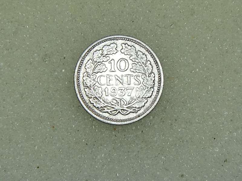 1937 TEN CENTS COIN - NETHERLANDS - SILVER