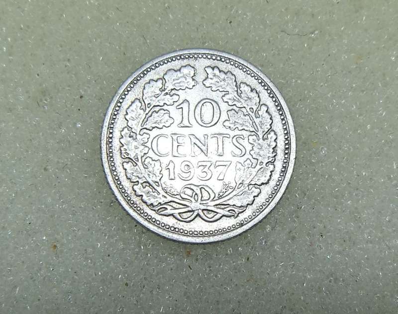 1937 TEN CENTS COIN - NETHERLANDS - SILVER