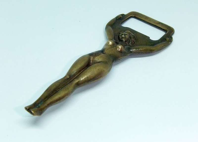 A VINTAGE SOLID BRONZE " EROTICA " LADY FIGURE BOTTLE OPENER
