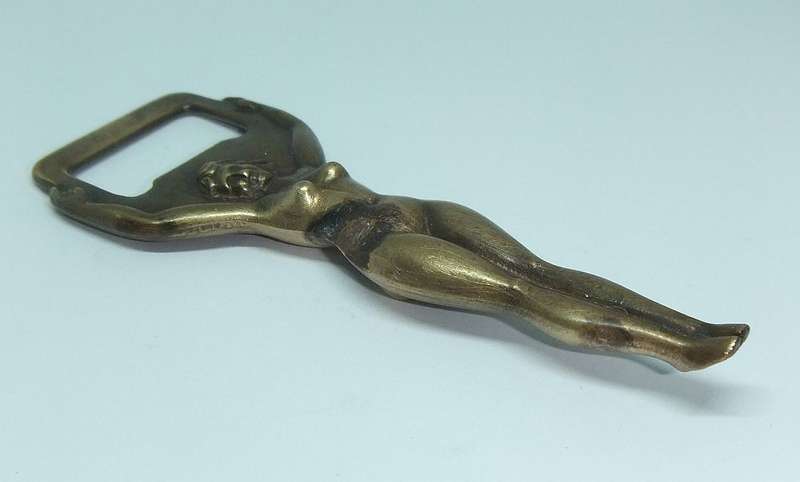 A VINTAGE SOLID BRONZE " EROTICA " LADY FIGURE BOTTLE OPENER