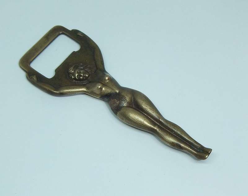 A VINTAGE SOLID BRONZE " EROTICA " LADY FIGURE BOTTLE OPENER