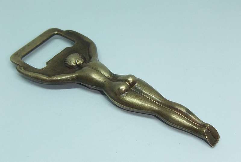 A VINTAGE SOLID BRONZE " EROTICA " LADY FIGURE BOTTLE OPENER