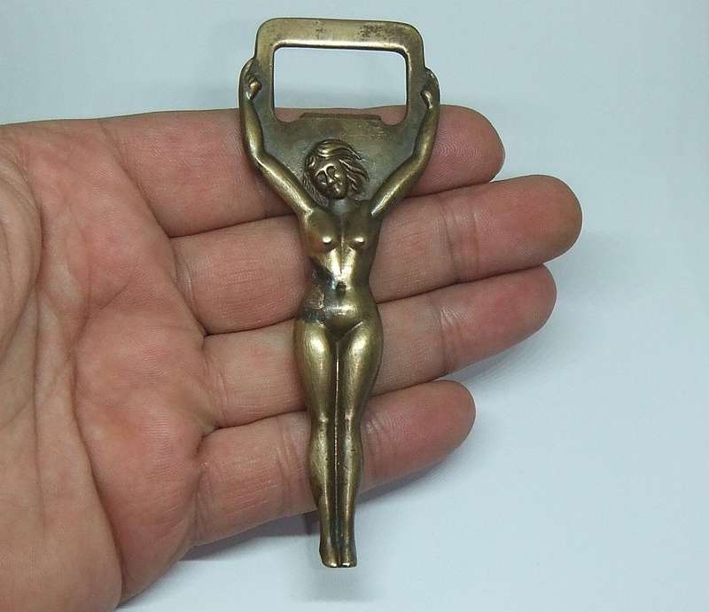 A VINTAGE SOLID BRONZE " EROTICA " LADY FIGURE BOTTLE OPENER