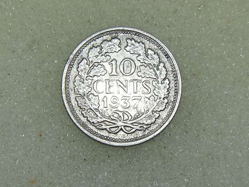 1937 TEN CENTS COIN - NETHERLANDS - SILVER