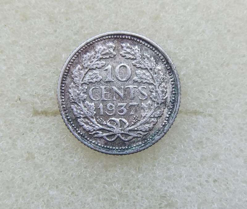 1937 TEN CENTS COIN - NETHERLANDS - SILVER