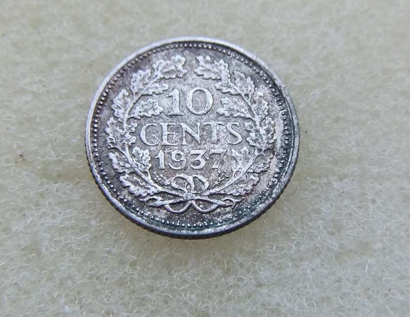 1937 TEN CENTS COIN - NETHERLANDS - SILVER