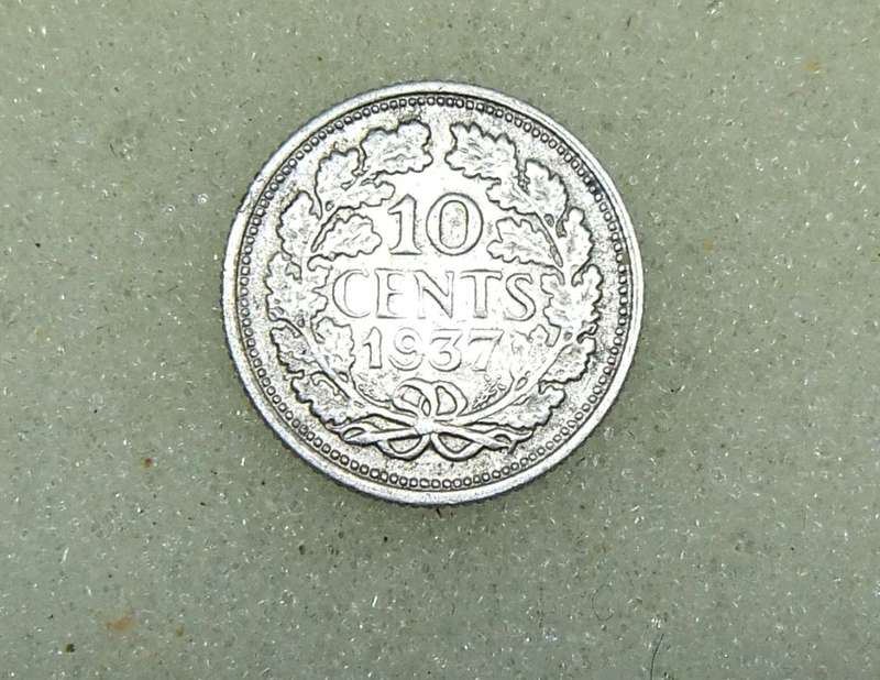 1937 TEN CENTS COIN - NETHERLANDS - SILVER